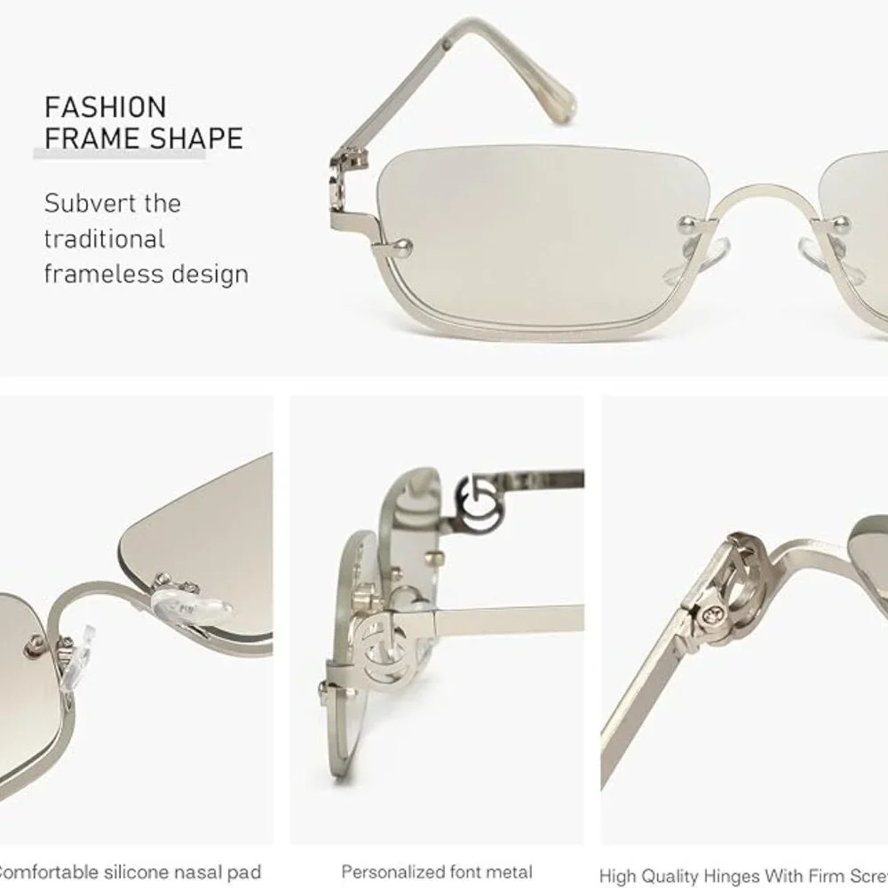 Trendy Narrow Silver Semi-Rimless Sun Glasses